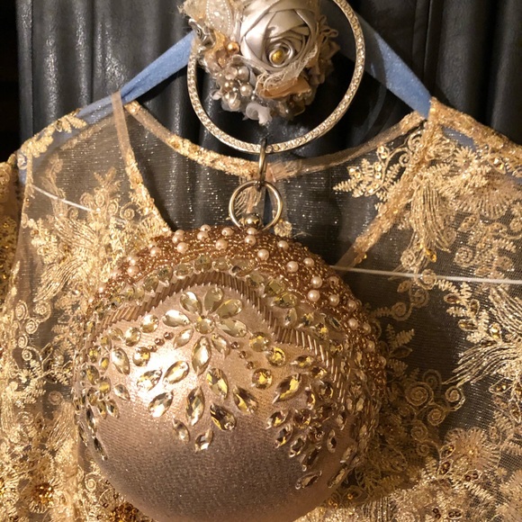 Gold Lace Appliquéd Evening Jumpsuit Prom Gown - Picture 6 of 8